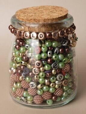 HELLO FALL Mixed Metal Letter & Pearl Beads with Gold Fox Charm DIY Jewelry Jar